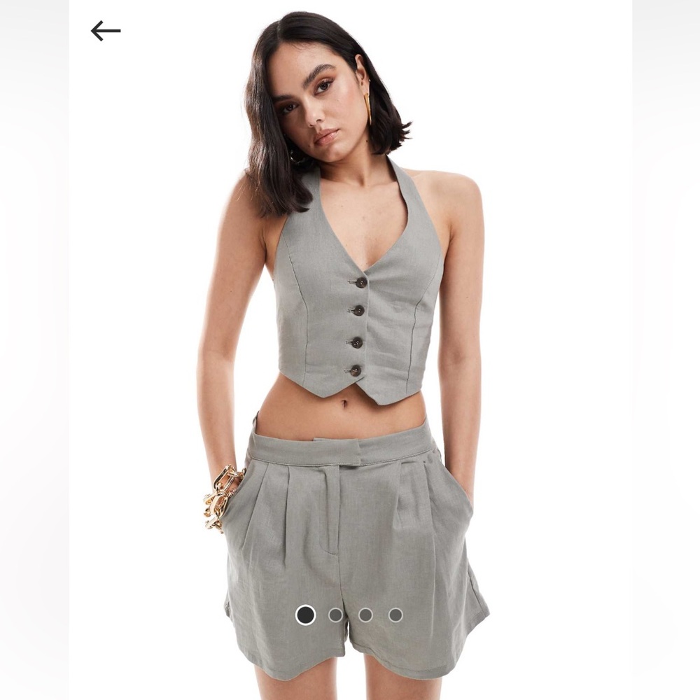 Bershka Gray Linen set with Vest and Shorts